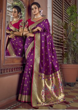 Purple & Golden Silk Saree